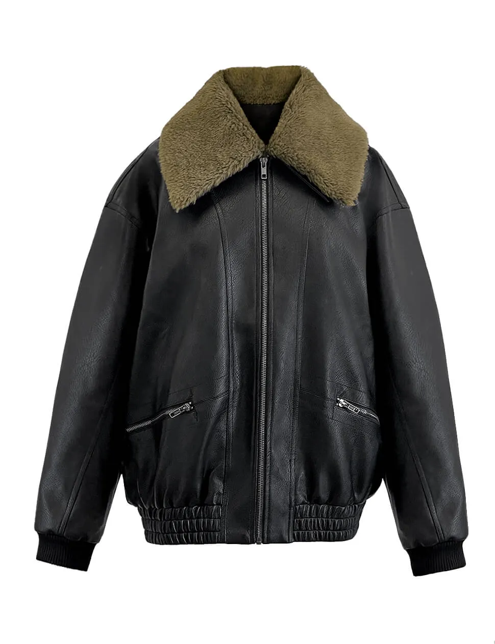 Fur Collar Leather Bomber jacket