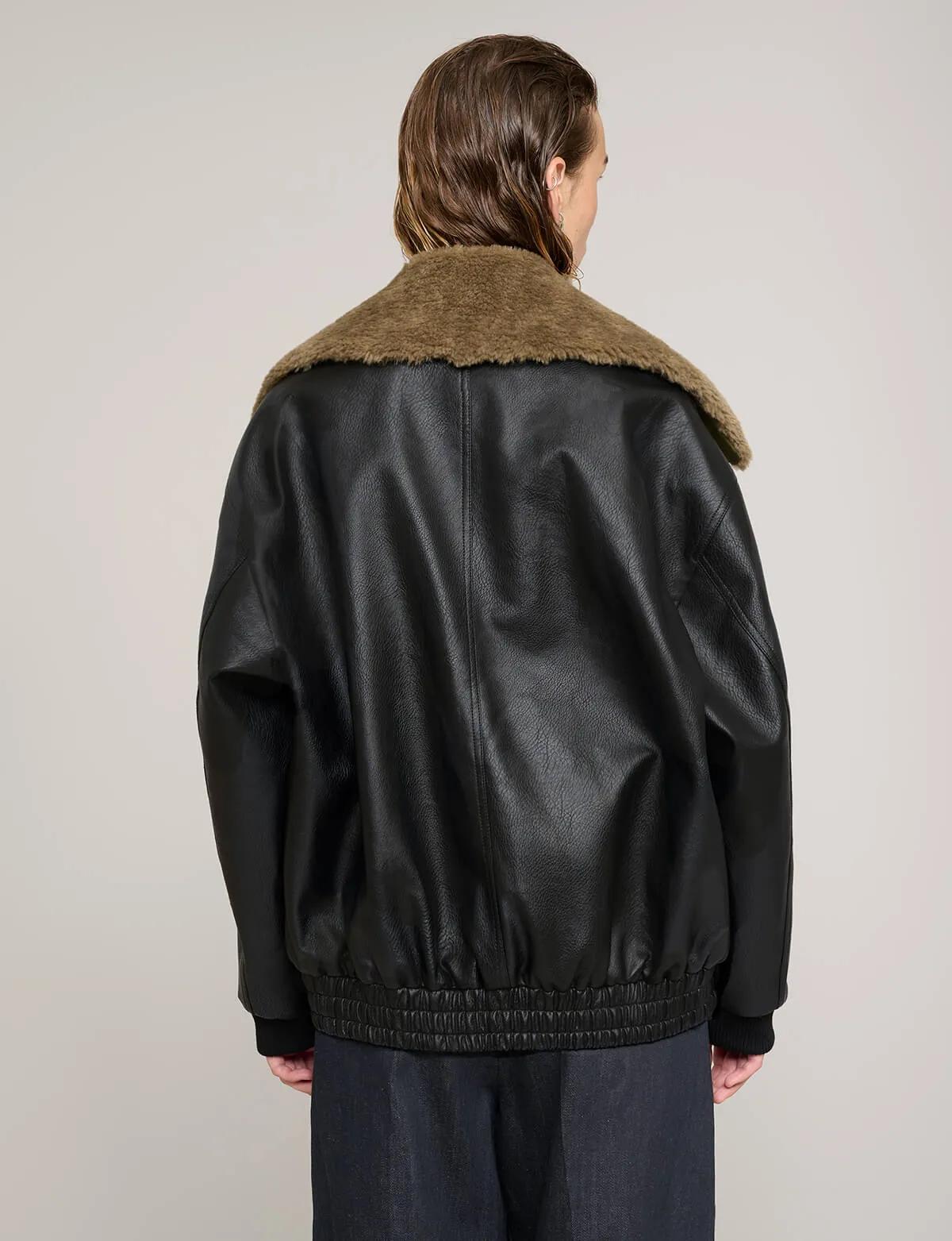 Fur Collar Leather Bomber jacket