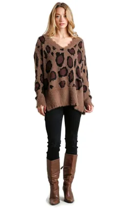 Fuzzy Leopard Sweater, Mocha