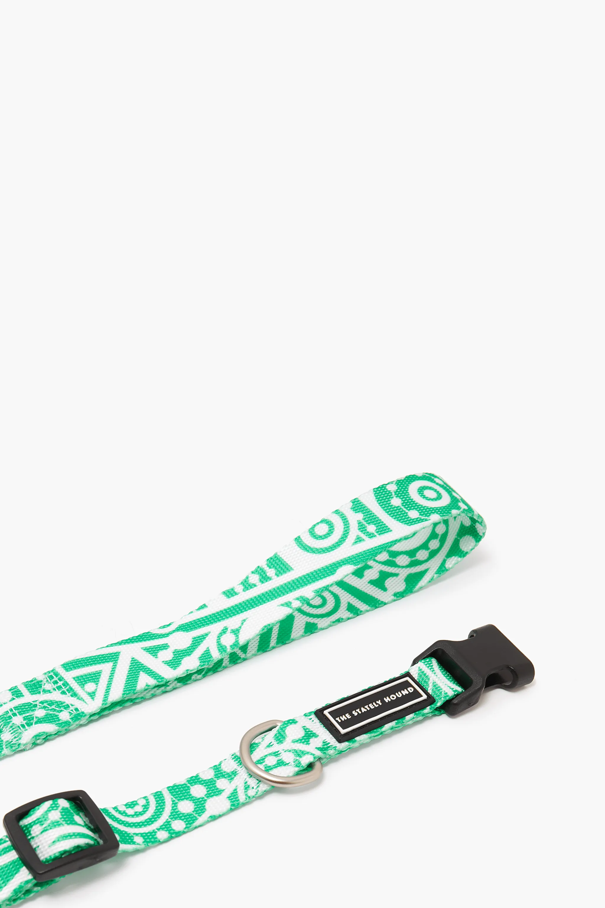 Geometric Print Dog Collar & Lead Set in Green & White