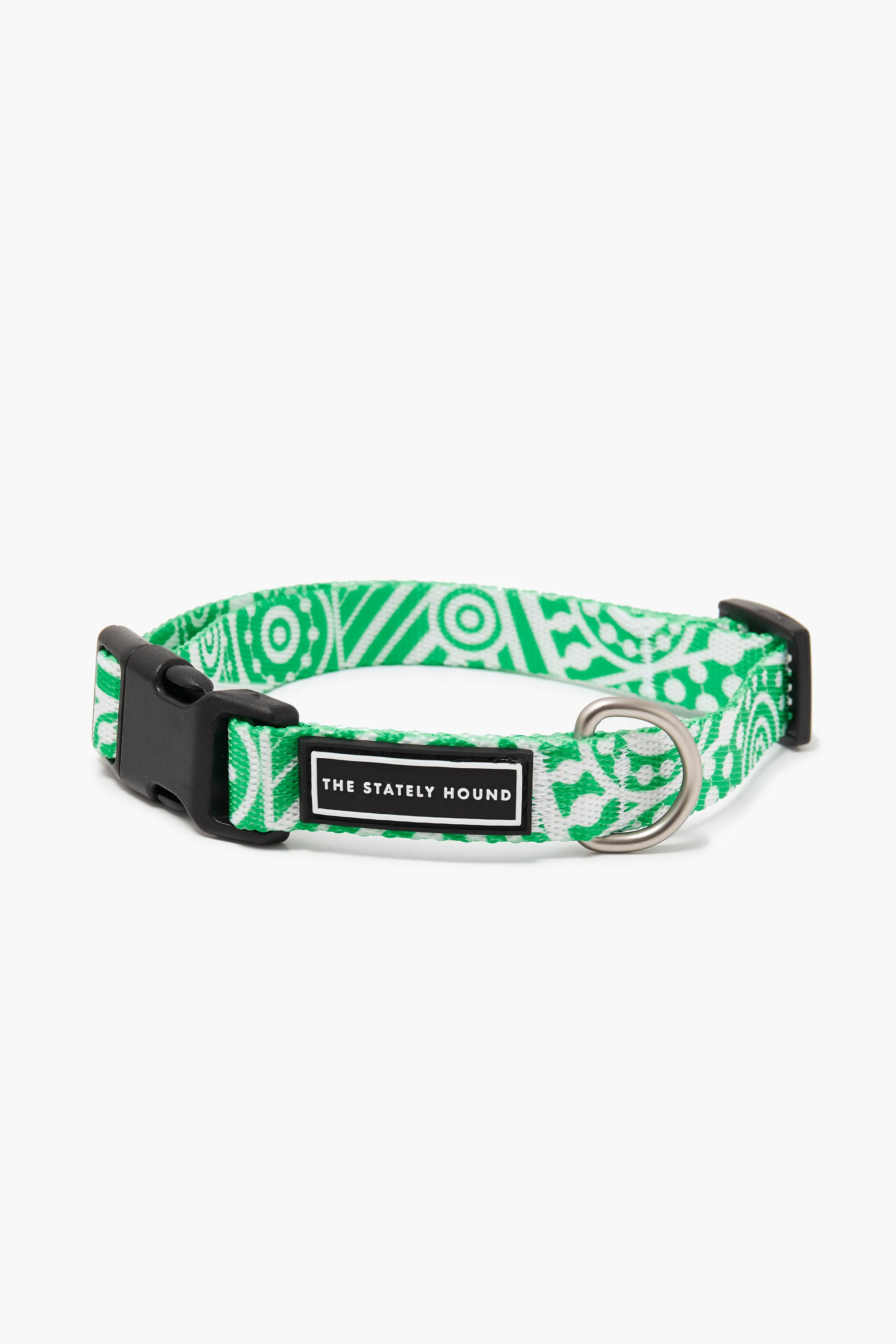 Geometric Print Dog Collar & Lead Set in Green & White