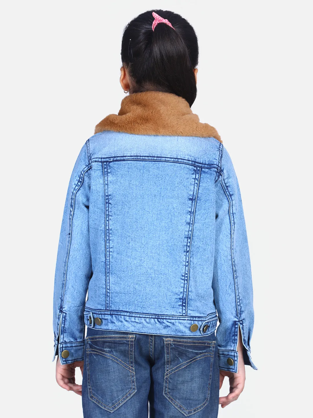 Girl's  Distressed Denim Jacket With Detachable Faux Fur Collar - StyleStone Kid