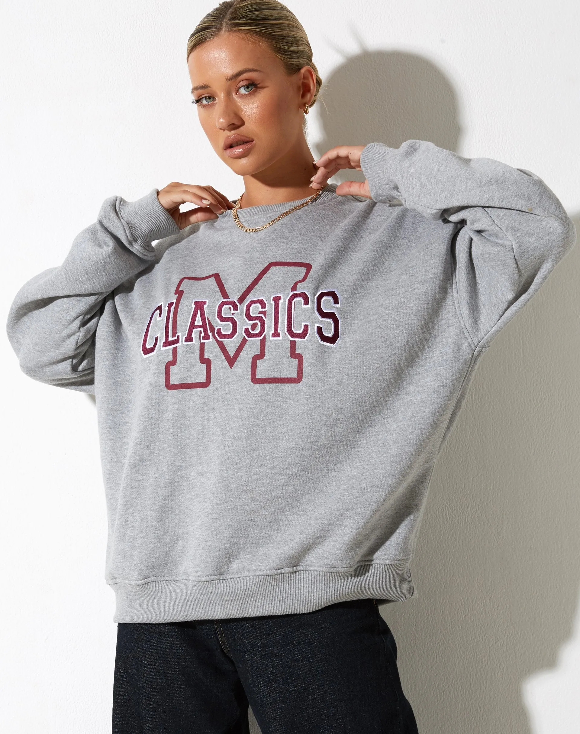 Glan Sweatshirt in Grey Marl with 'M Classics' Embro