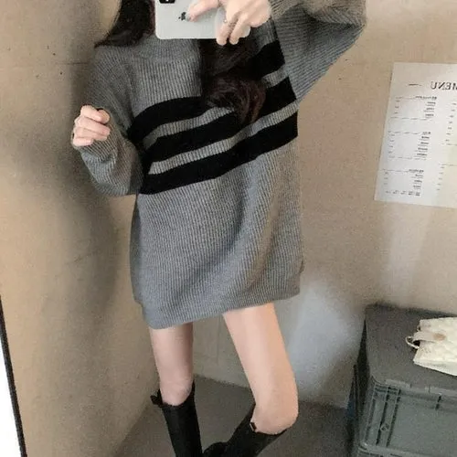 Gothic Sweaters Women Harajuku Punk Knitted Stripes Jumper