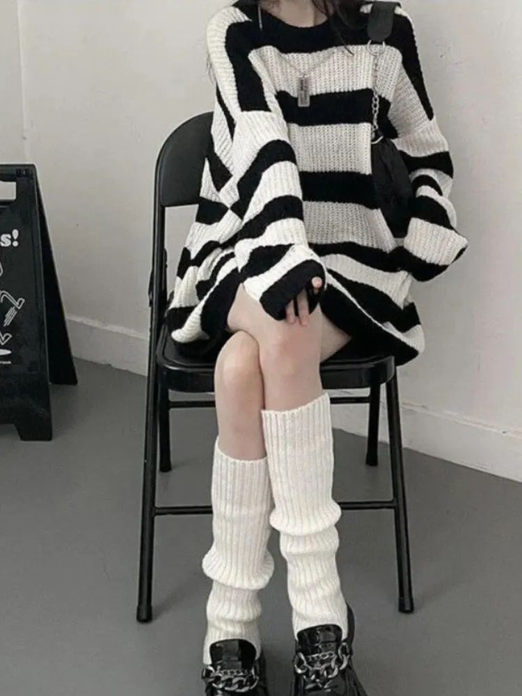 Gothic Sweaters Women Harajuku Punk Knitted Stripes Jumper