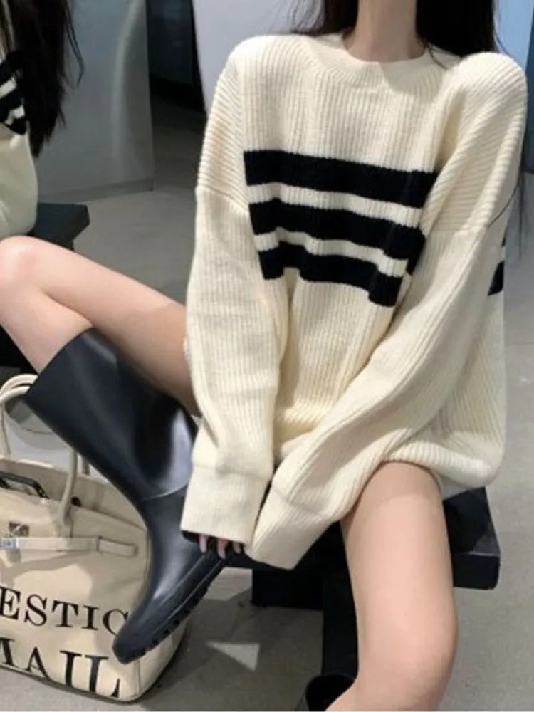 Gothic Sweaters Women Harajuku Punk Knitted Stripes Jumper