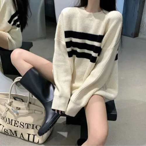 Gothic Sweaters Women Harajuku Punk Knitted Stripes Jumper