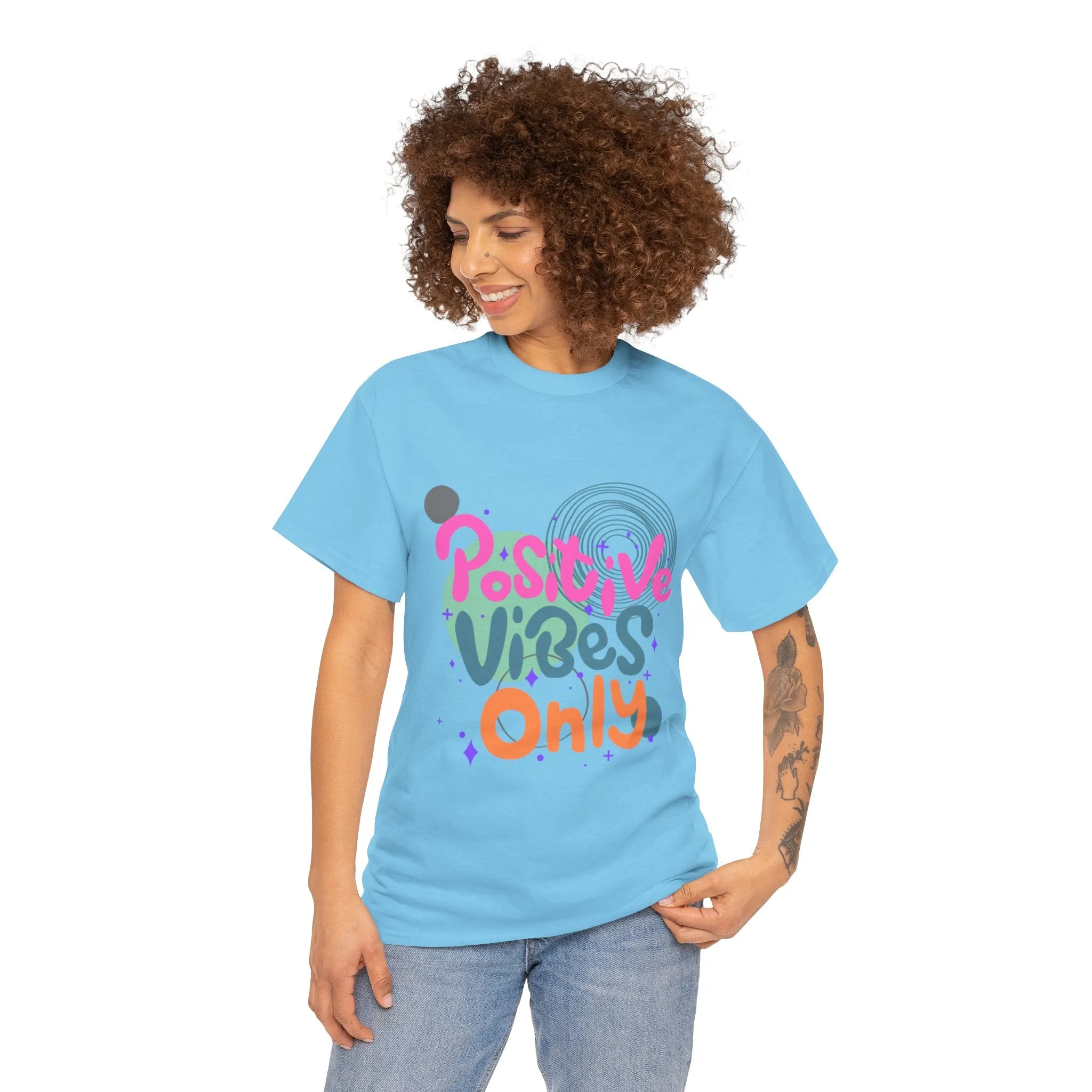 Graphic Tee - Colorful Abstract Shapes with Positive Vibes Quote