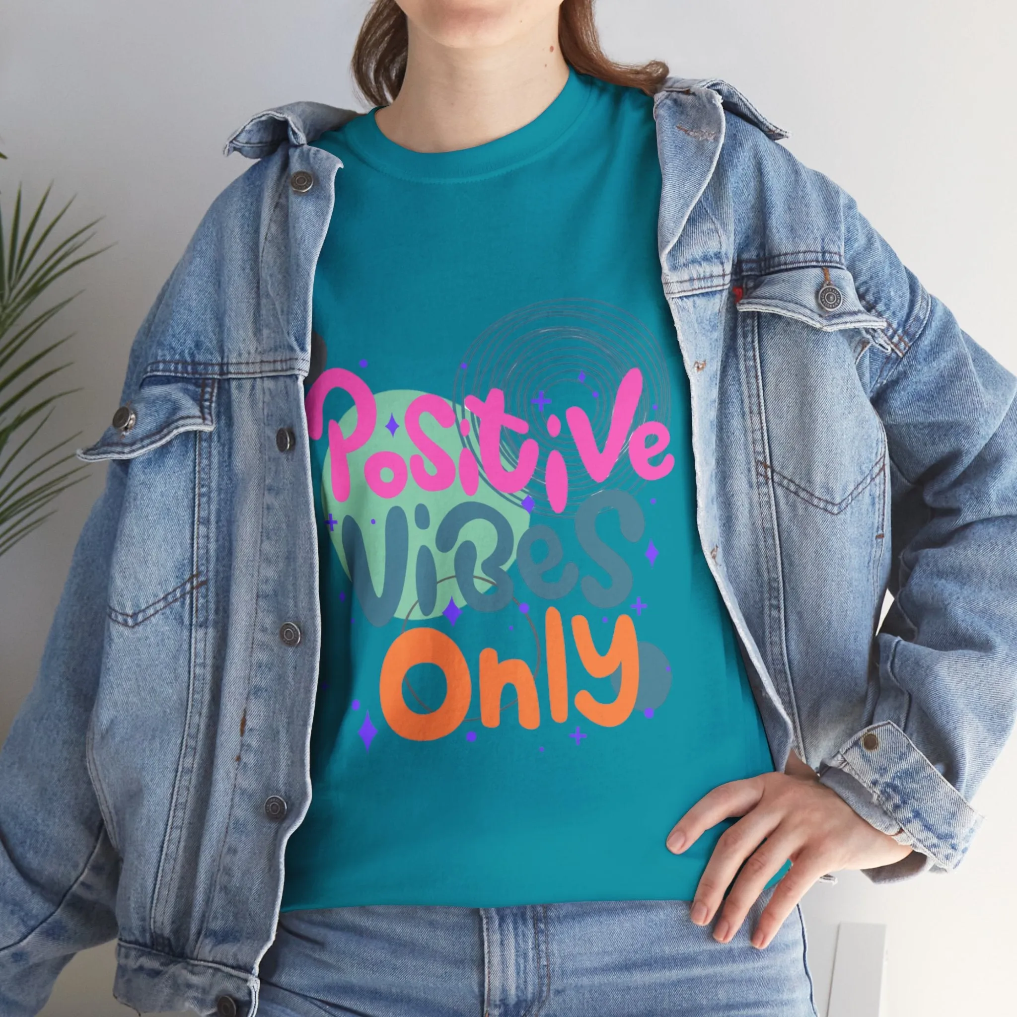 Graphic Tee - Colorful Abstract Shapes with Positive Vibes Quote