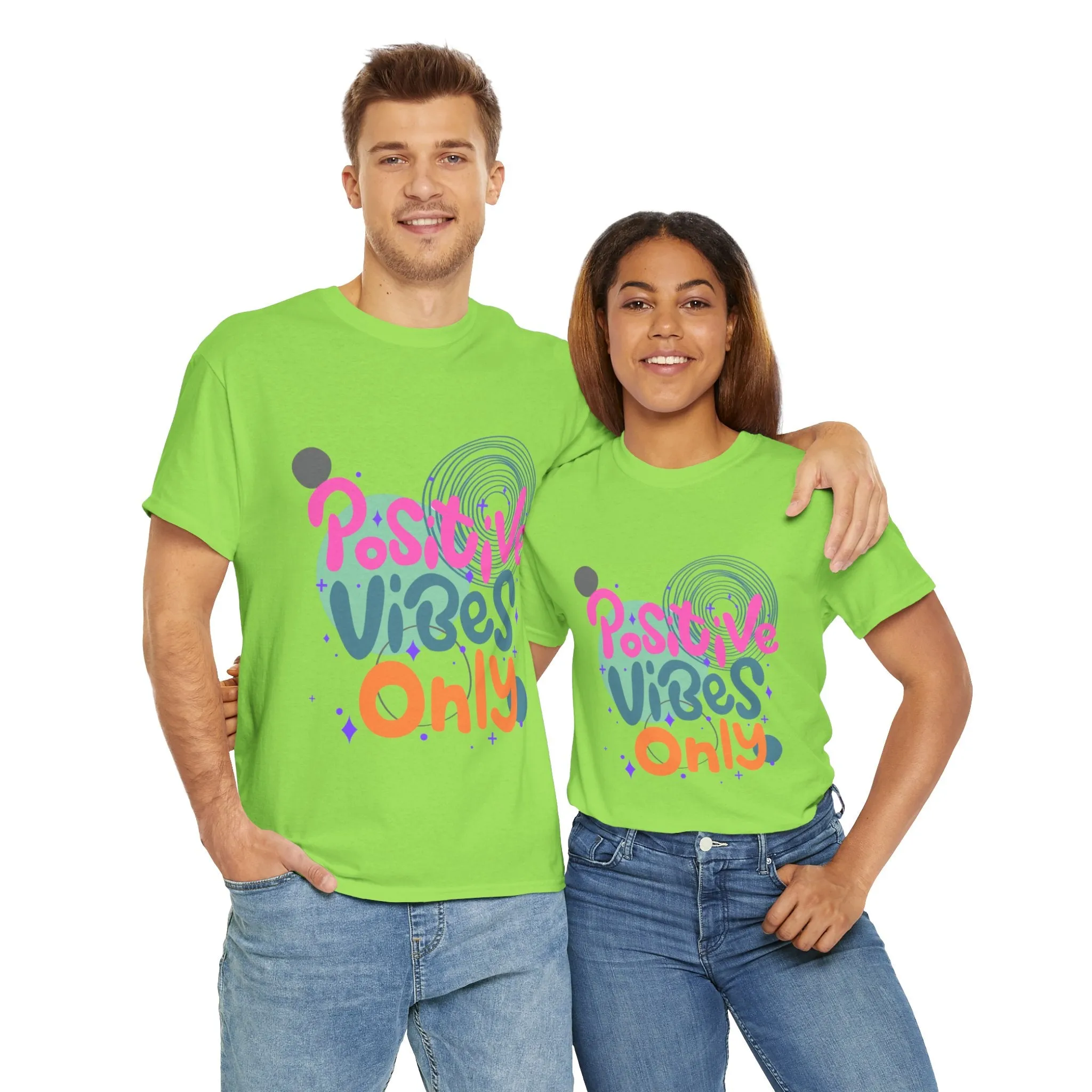 Graphic Tee - Colorful Abstract Shapes with Positive Vibes Quote