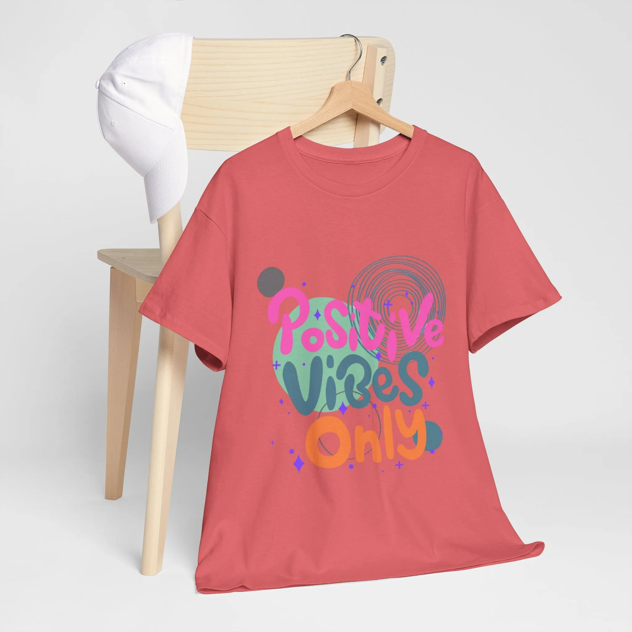 Graphic Tee - Colorful Abstract Shapes with Positive Vibes Quote