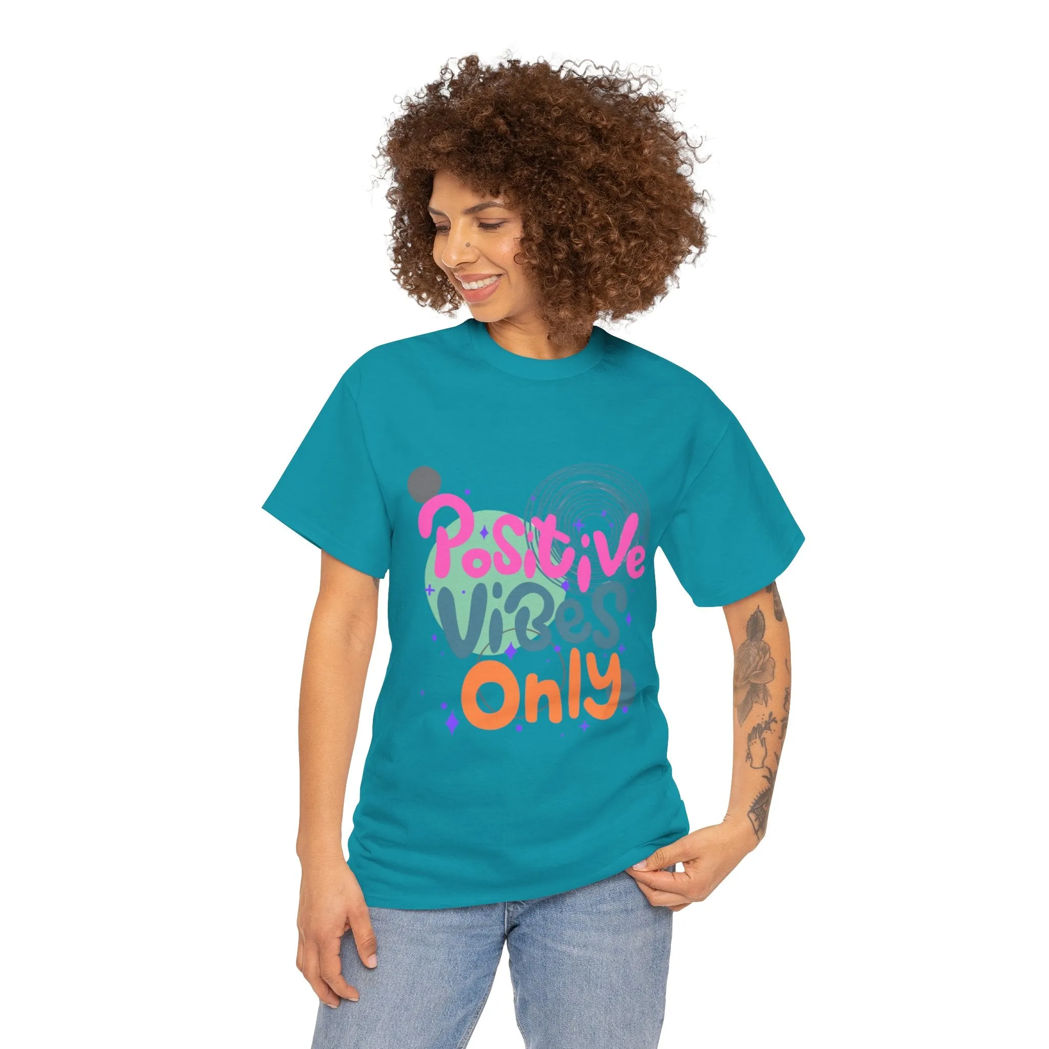 Graphic Tee - Colorful Abstract Shapes with Positive Vibes Quote