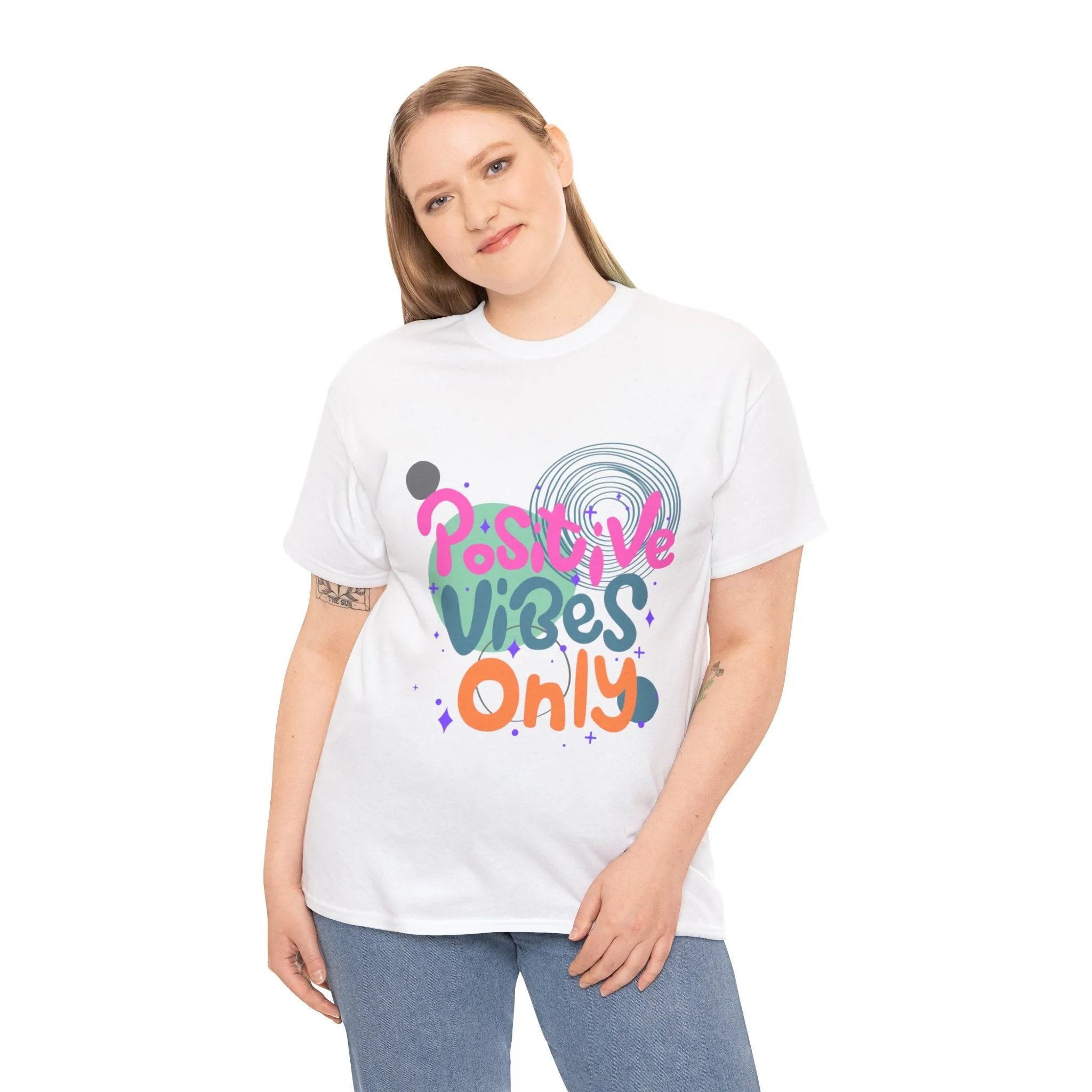 Graphic Tee - Colorful Abstract Shapes with Positive Vibes Quote