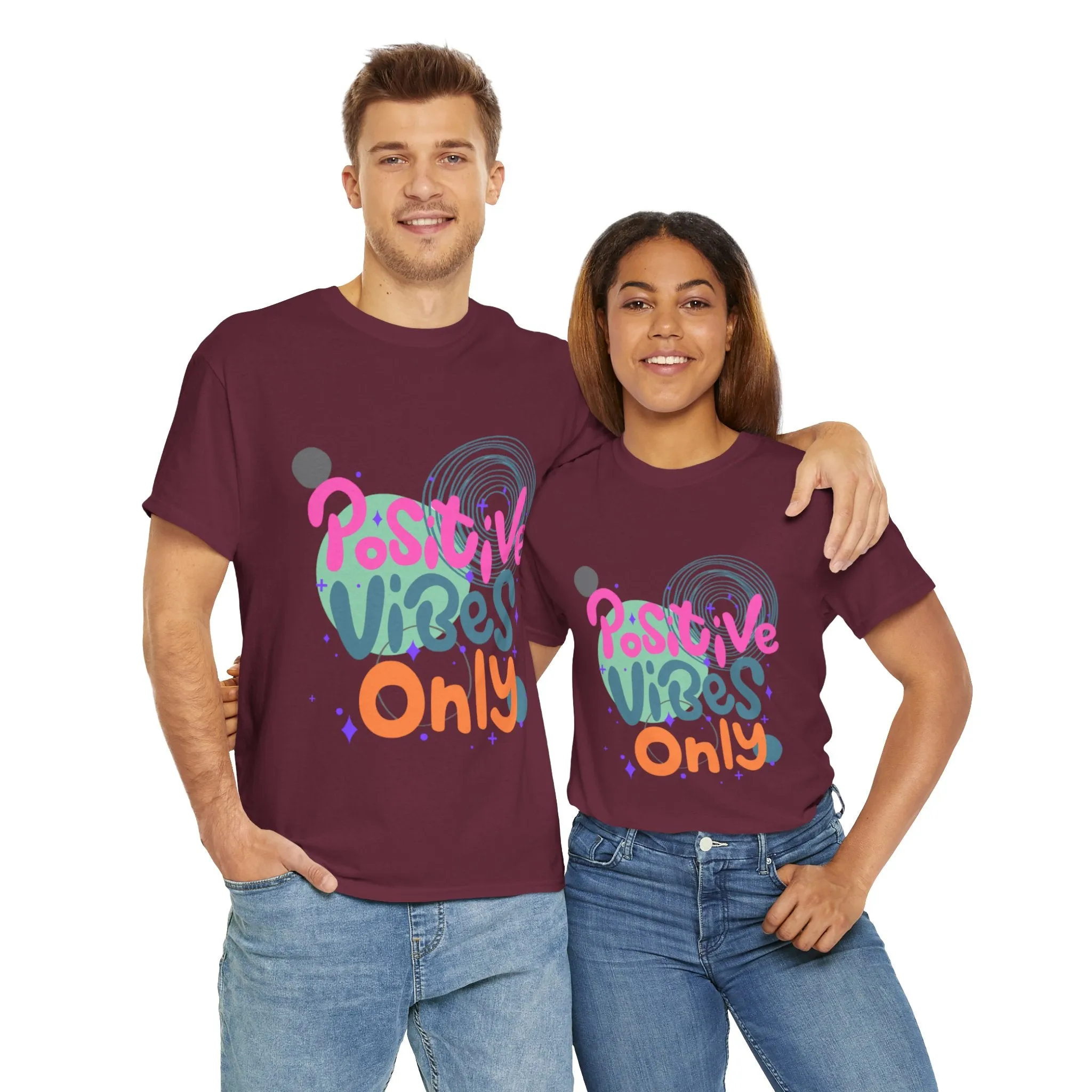 Graphic Tee - Colorful Abstract Shapes with Positive Vibes Quote