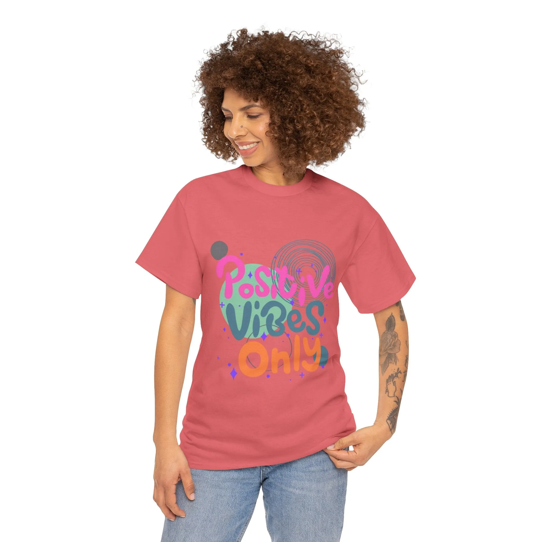 Graphic Tee - Colorful Abstract Shapes with Positive Vibes Quote