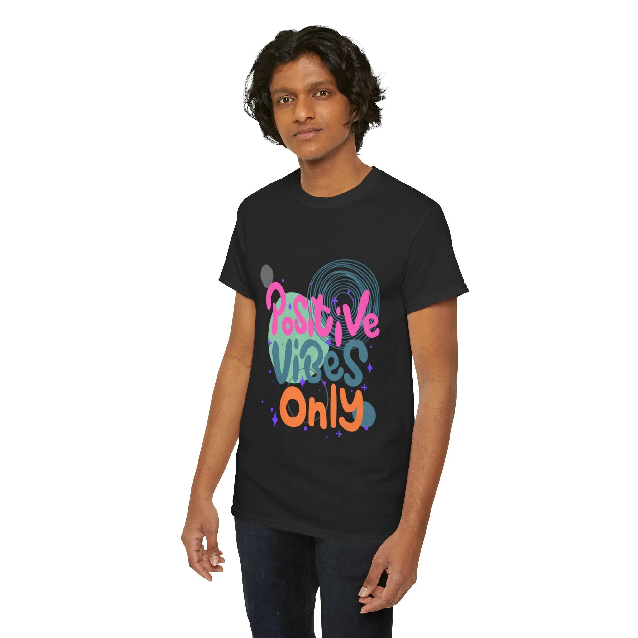 Graphic Tee - Colorful Abstract Shapes with Positive Vibes Quote