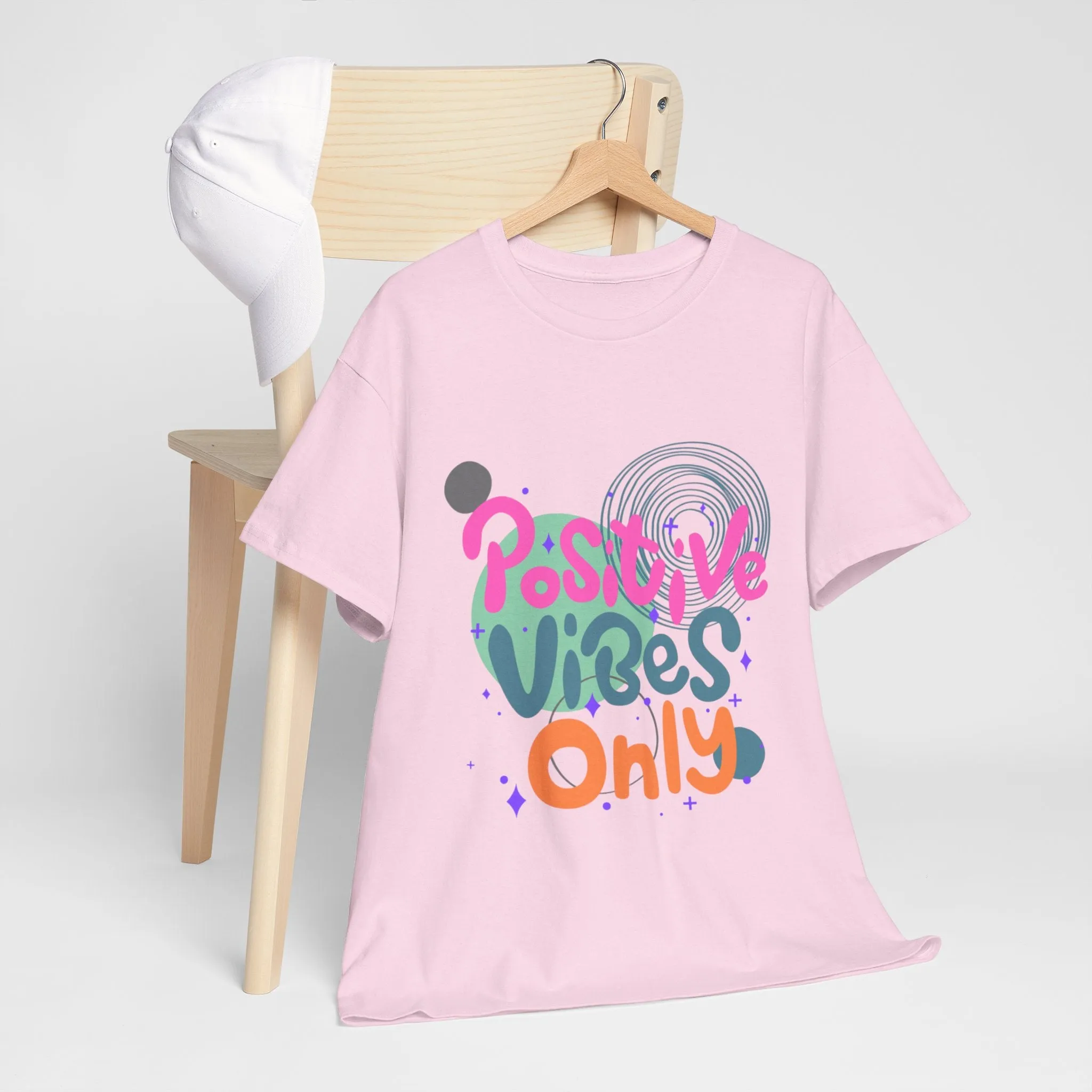 Graphic Tee - Colorful Abstract Shapes with Positive Vibes Quote