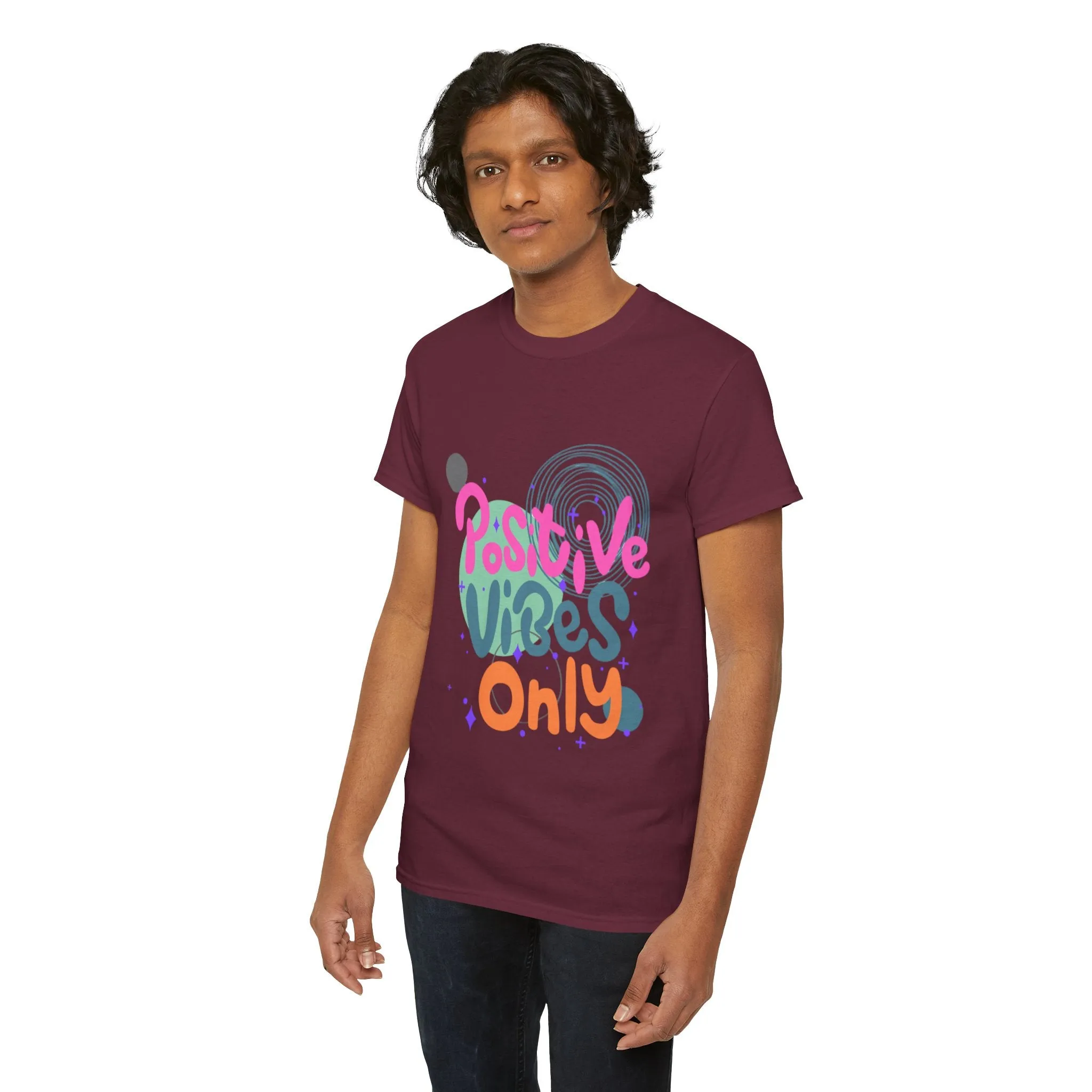 Graphic Tee - Colorful Abstract Shapes with Positive Vibes Quote