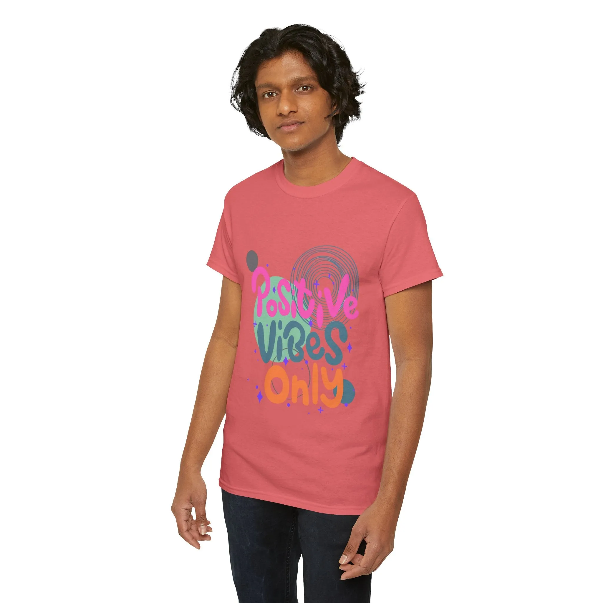 Graphic Tee - Colorful Abstract Shapes with Positive Vibes Quote