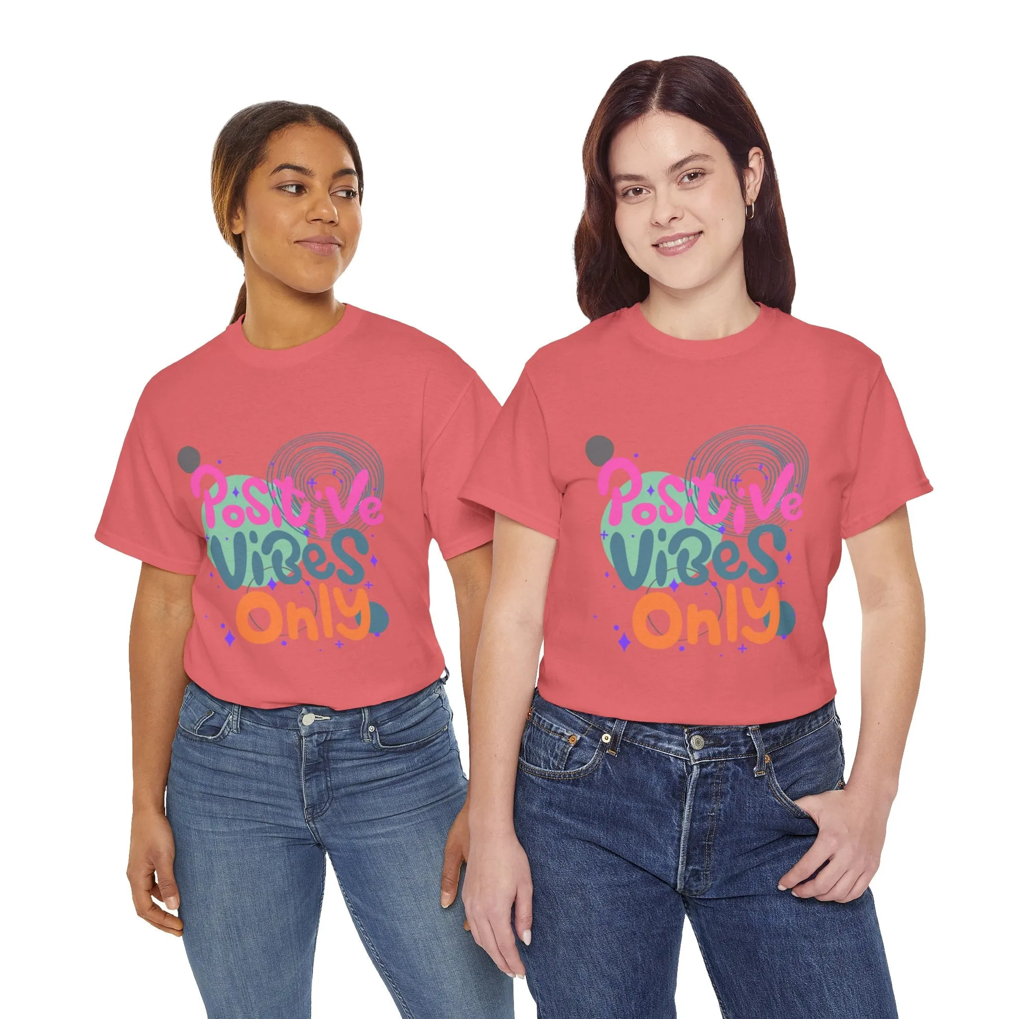 Graphic Tee - Colorful Abstract Shapes with Positive Vibes Quote