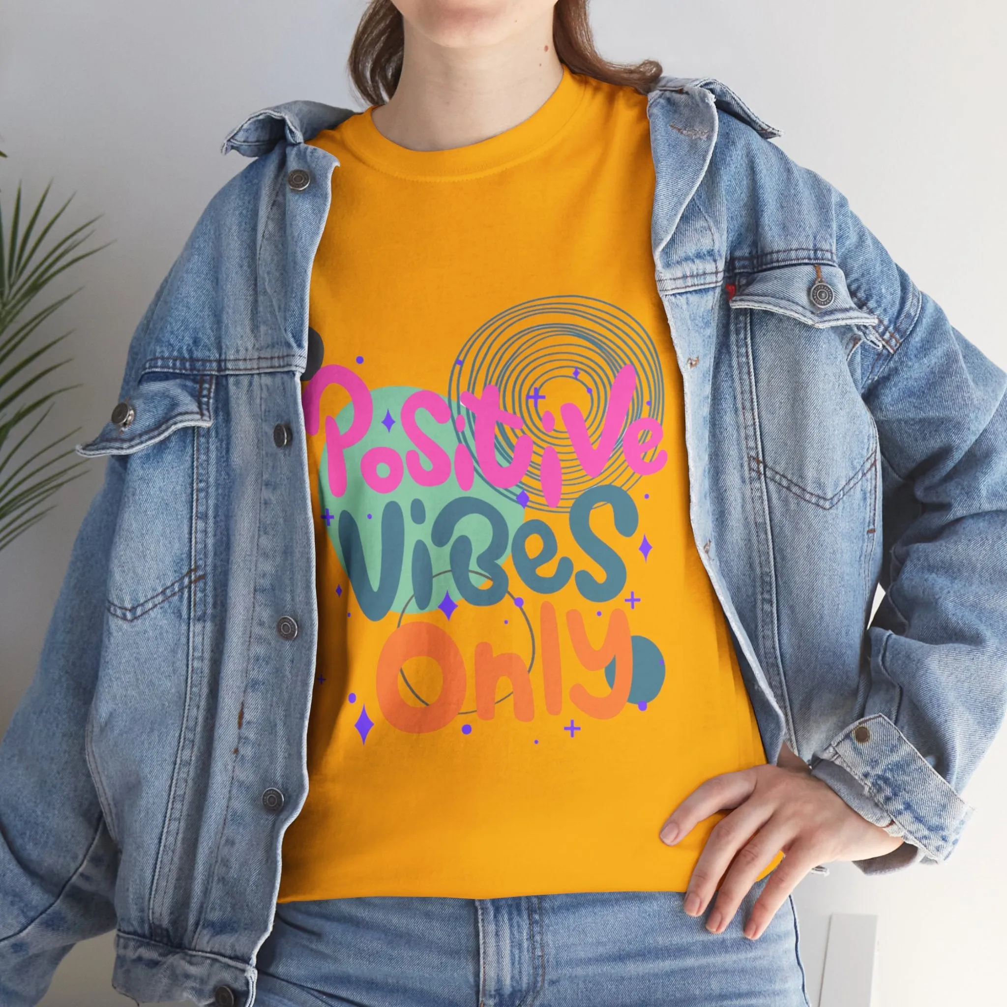 Graphic Tee - Colorful Abstract Shapes with Positive Vibes Quote