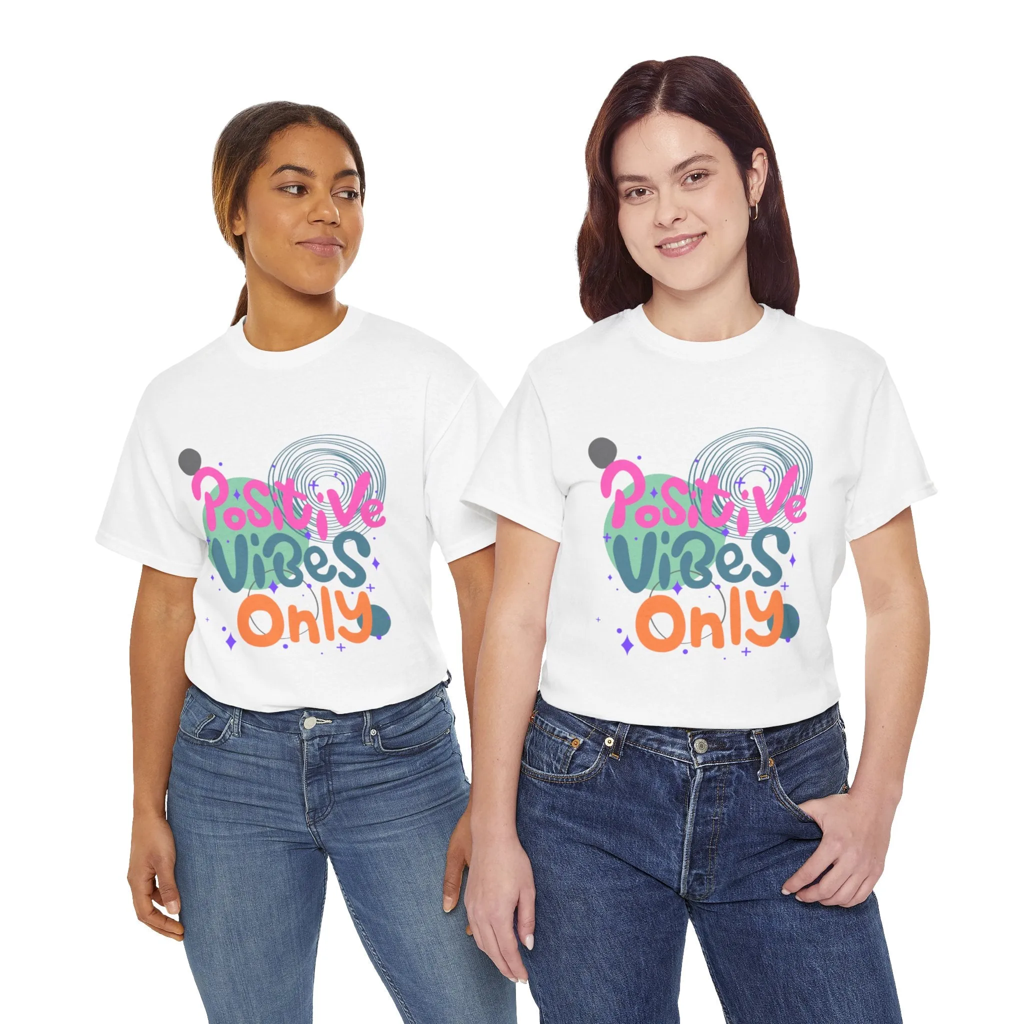 Graphic Tee - Colorful Abstract Shapes with Positive Vibes Quote