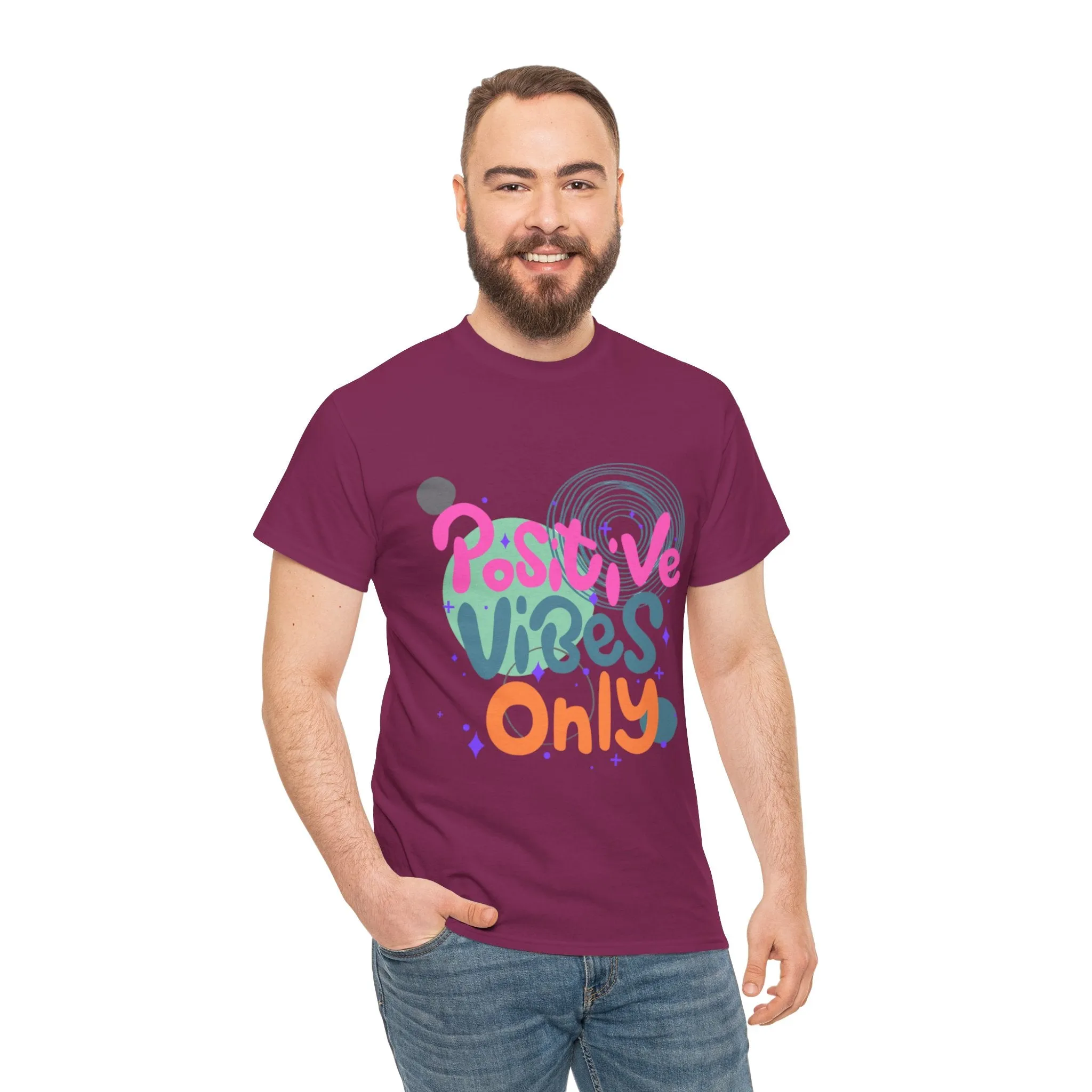 Graphic Tee - Colorful Abstract Shapes with Positive Vibes Quote