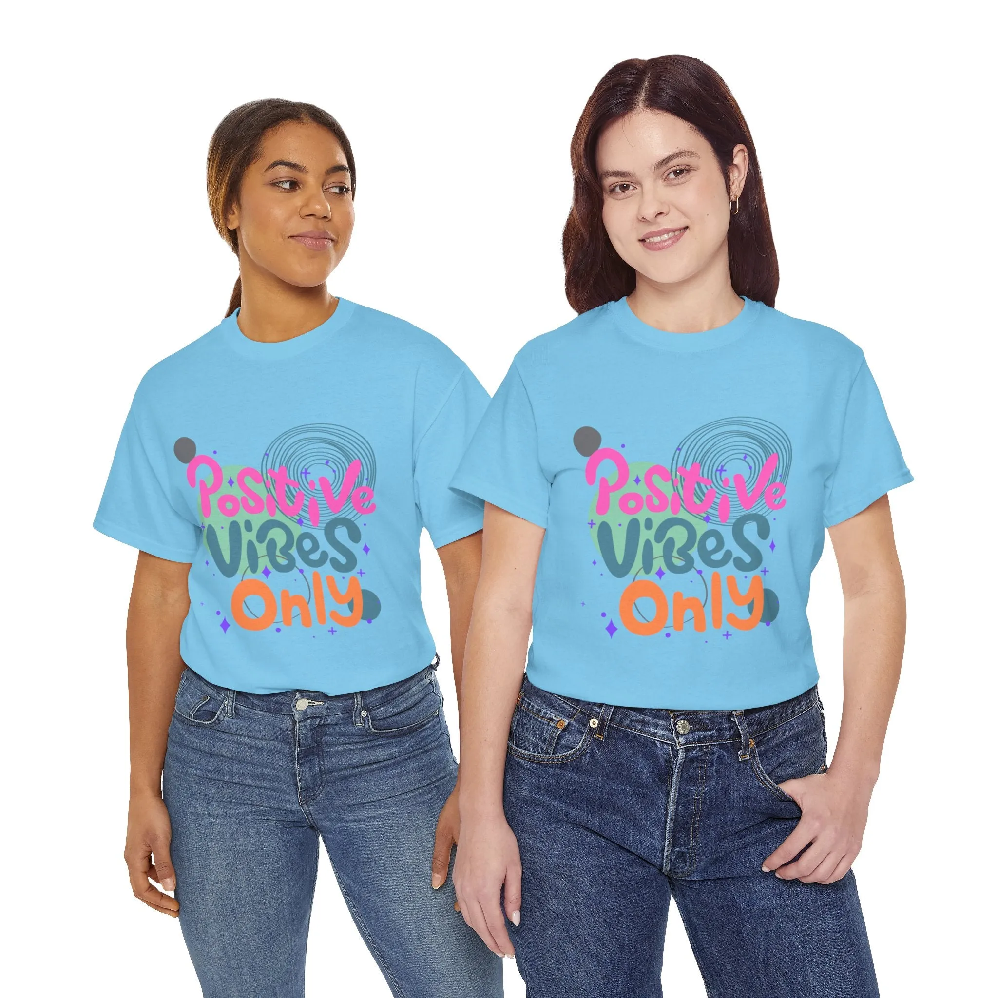 Graphic Tee - Colorful Abstract Shapes with Positive Vibes Quote