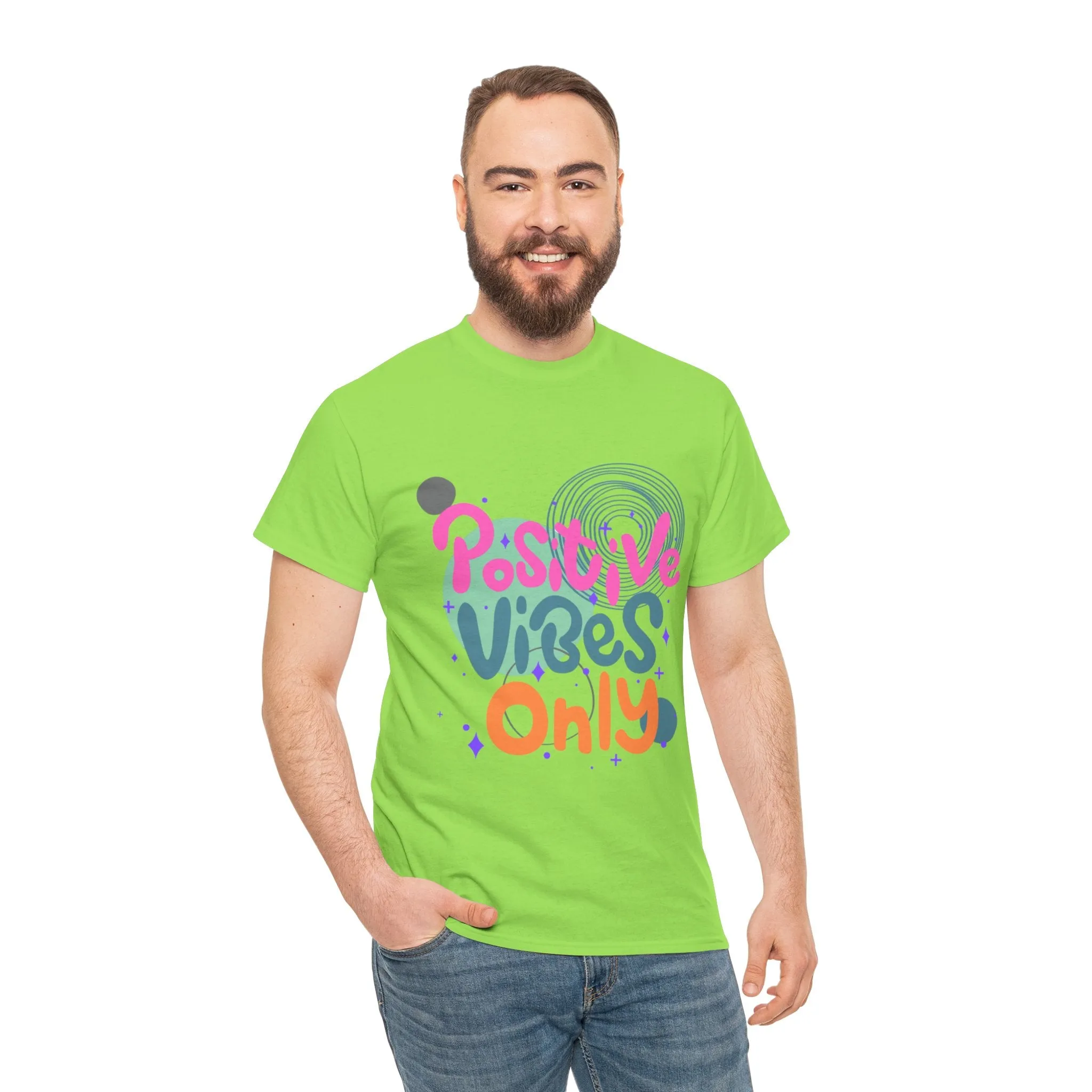 Graphic Tee - Colorful Abstract Shapes with Positive Vibes Quote