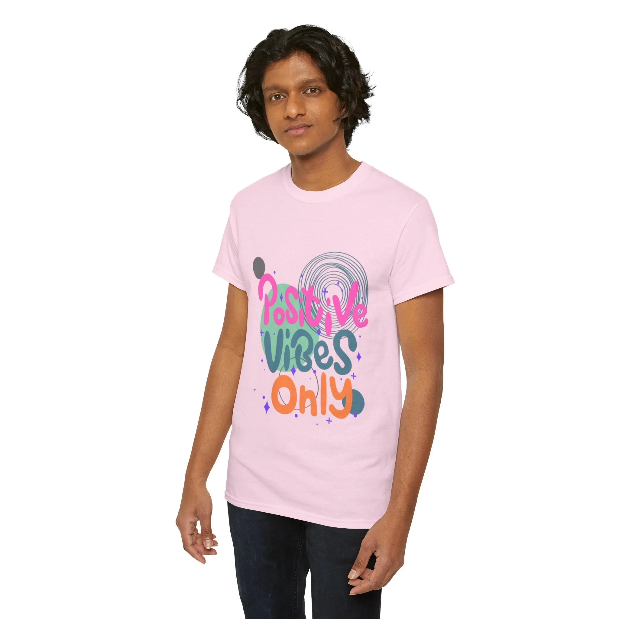 Graphic Tee - Colorful Abstract Shapes with Positive Vibes Quote