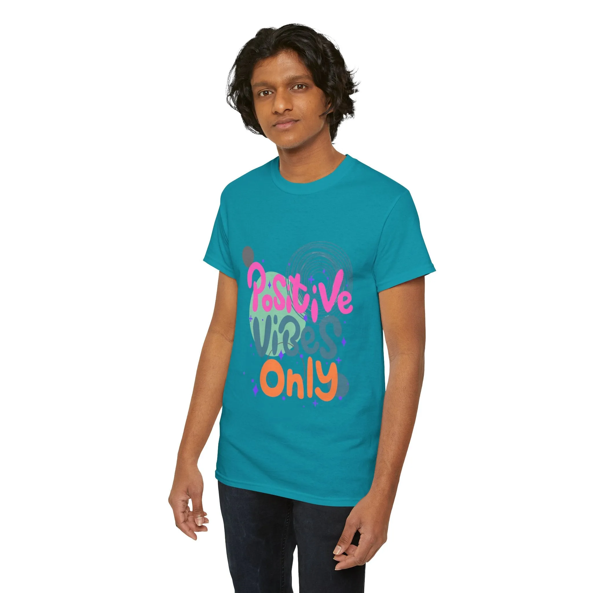 Graphic Tee - Colorful Abstract Shapes with Positive Vibes Quote