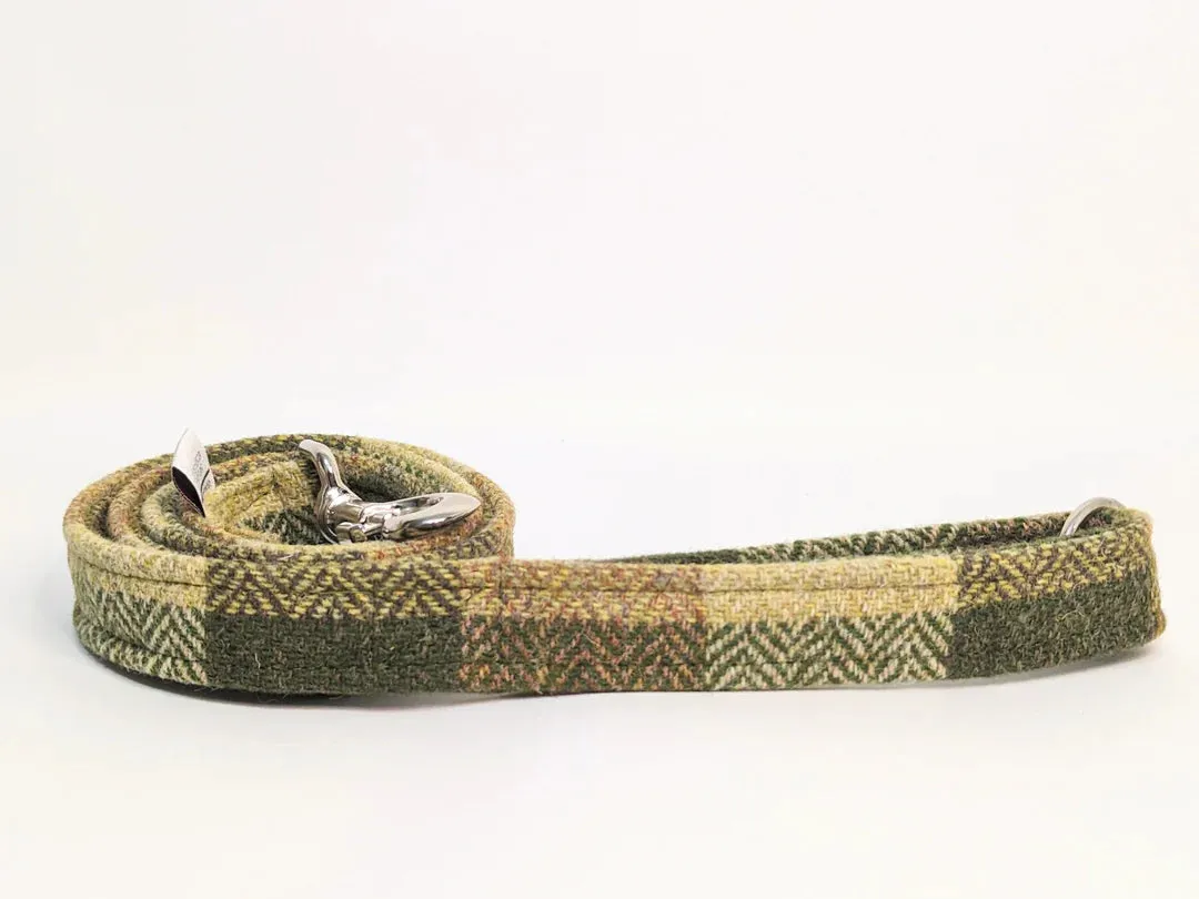 Harris Tweed Green Block Herringbone Buckle Dog Collar