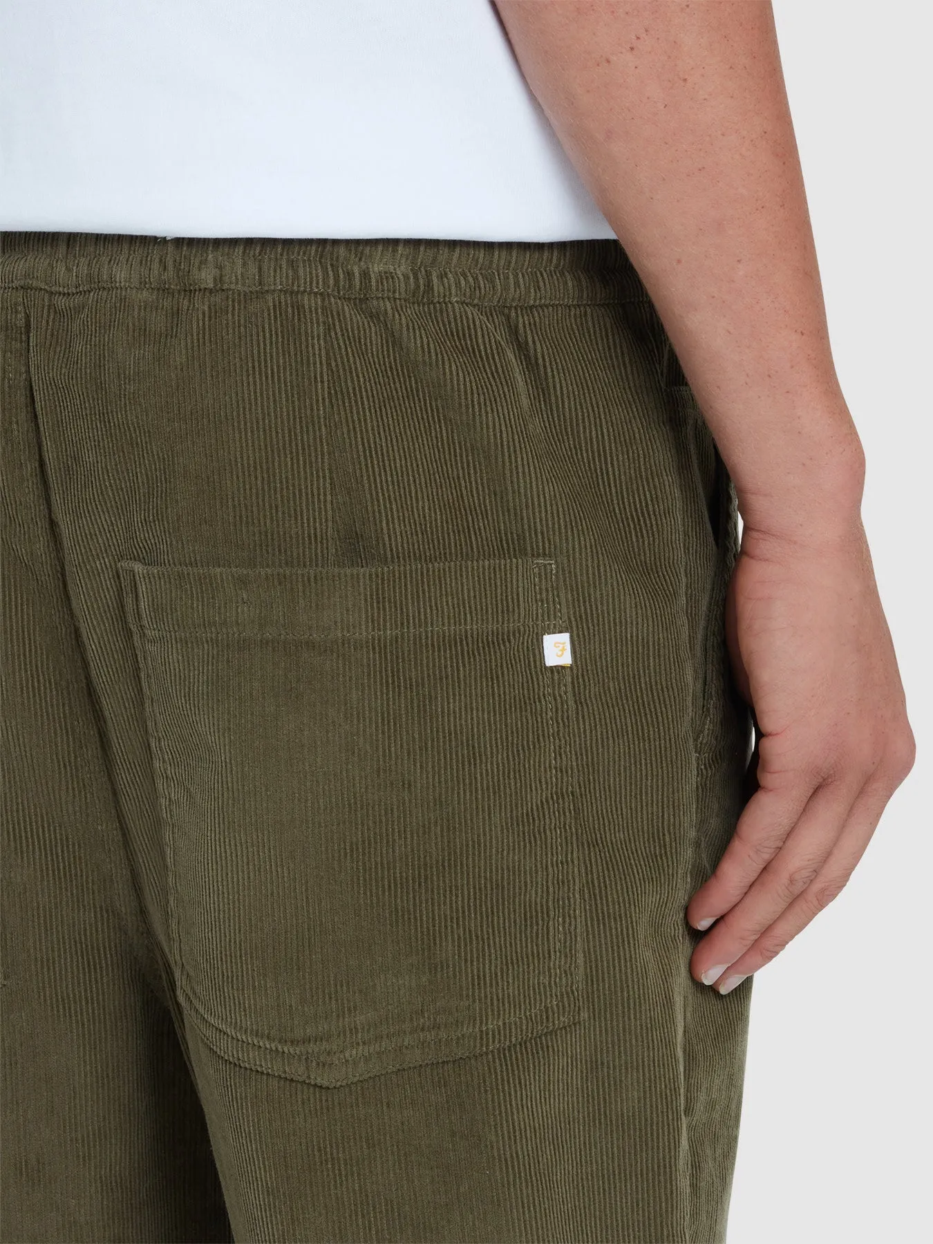 Hawtin Relaxed Tapered Fit Cord Drawstring Trousers In Olive Green