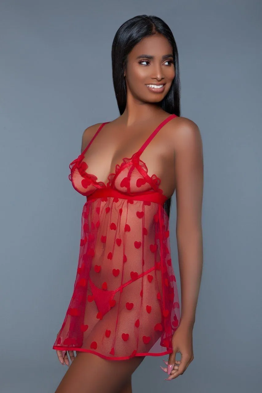 Heart Design Mesh Babydoll