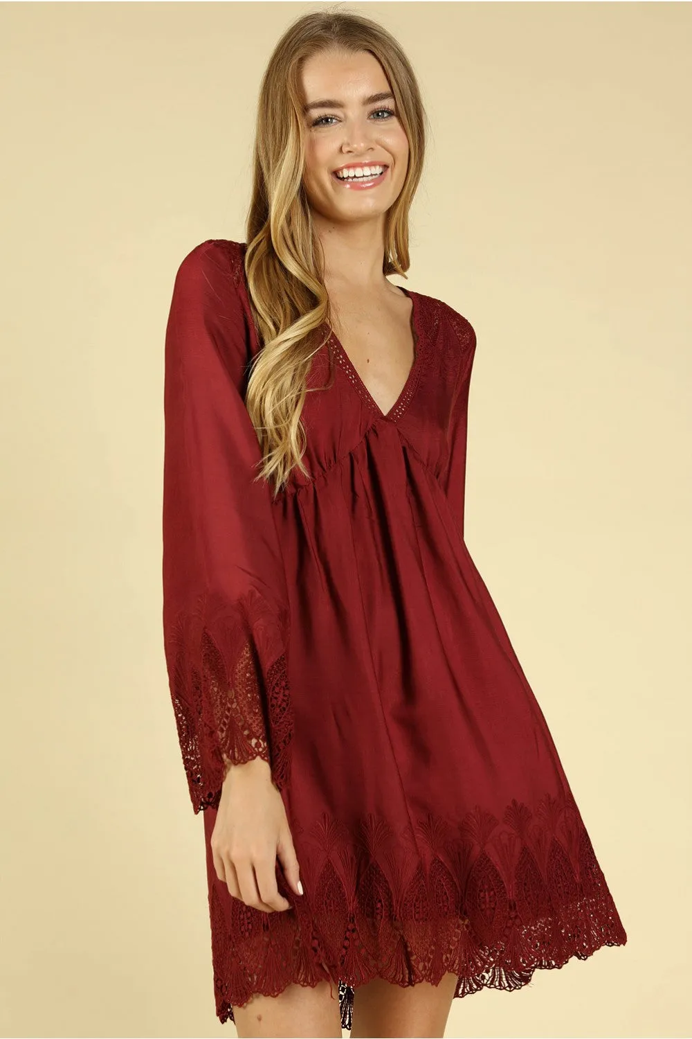 Heaven's Touch Lace Dress, Wine