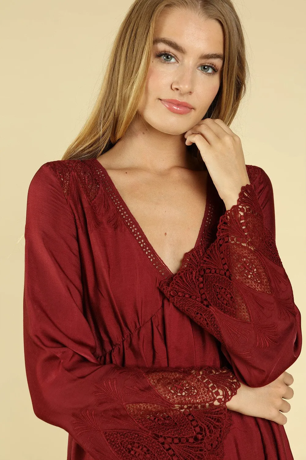 Heaven's Touch Lace Dress, Wine