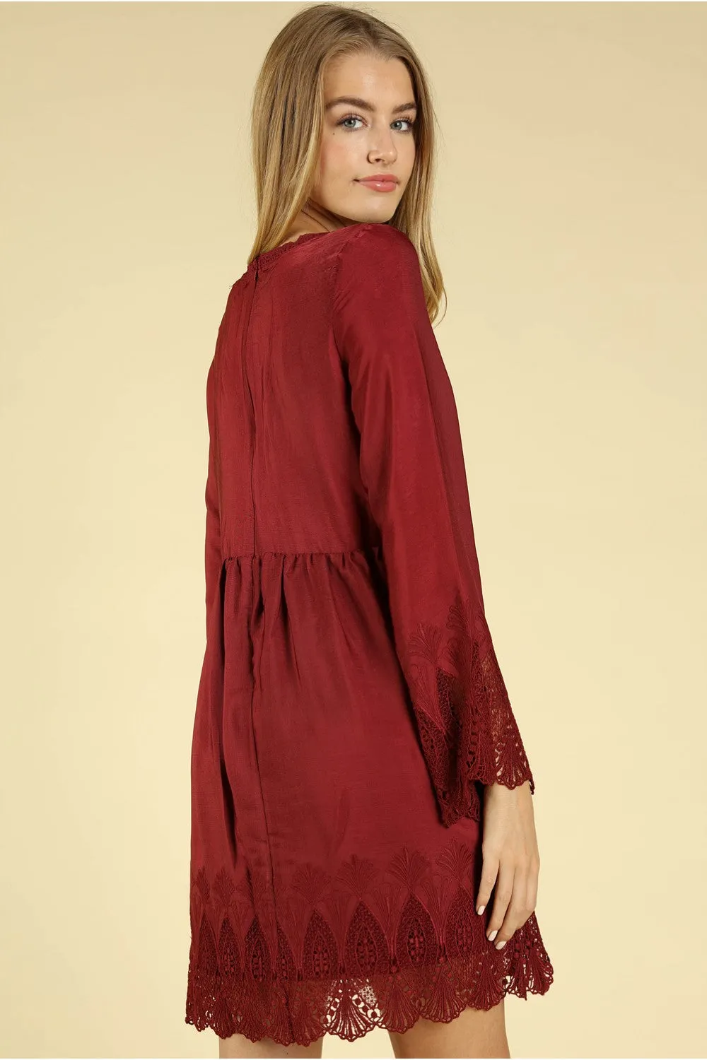 Heaven's Touch Lace Dress, Wine