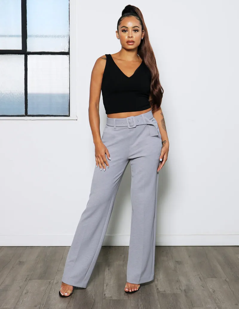 High Rise Slub Crepe Wide Leg with Self Belt