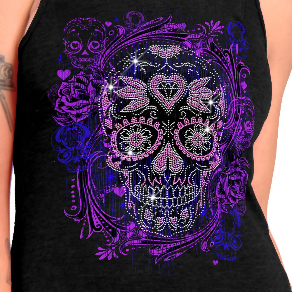 Hot Leathers GLR2562 Ladies Black Sugar Skull Bling Tank Top