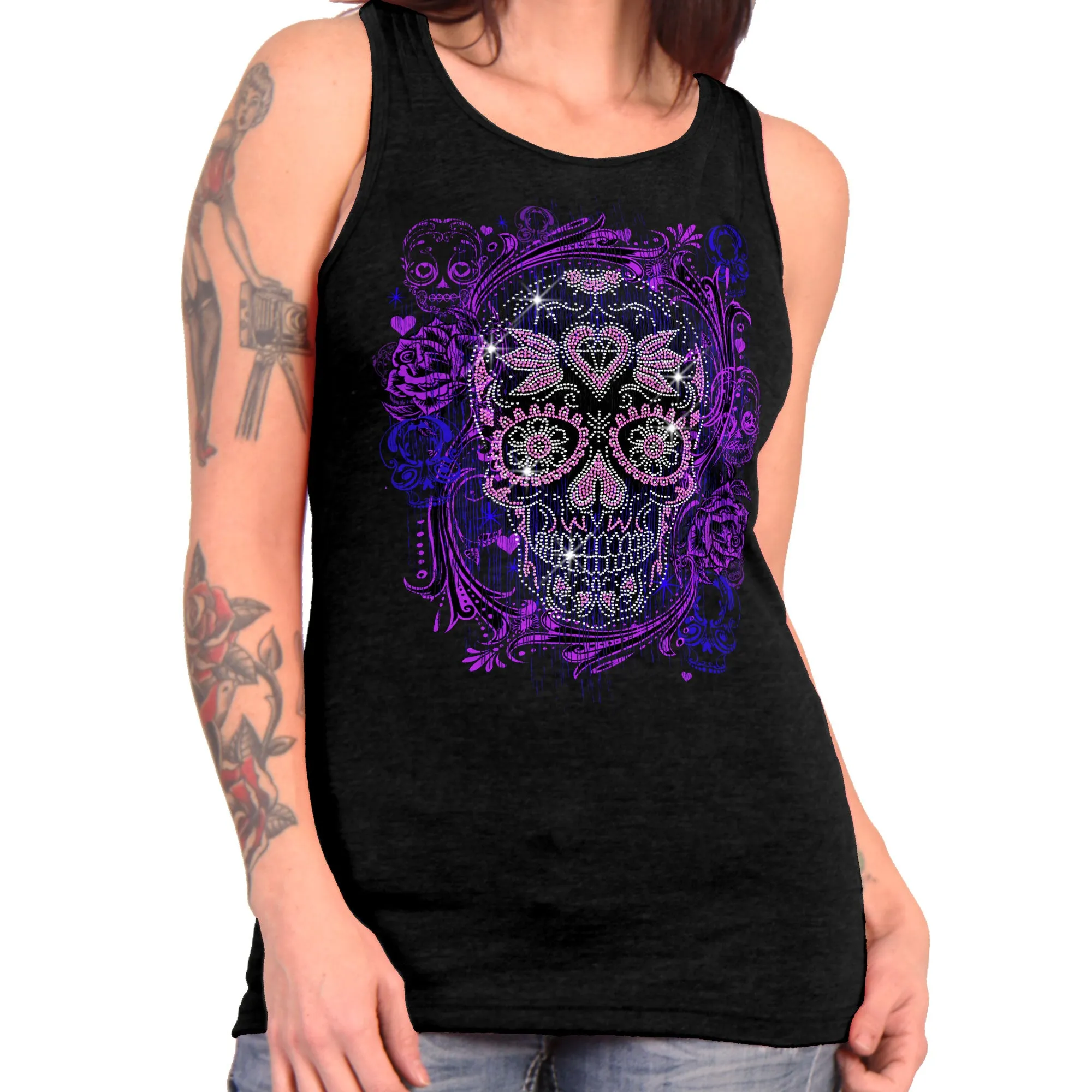 Hot Leathers GLR2562 Ladies Black Sugar Skull Bling Tank Top