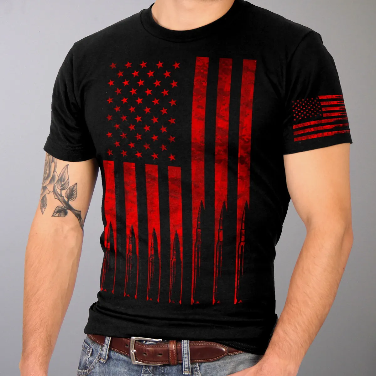 Hot Leathers GML1001 Men’s' Faded Flag Skull Black T-Shirt