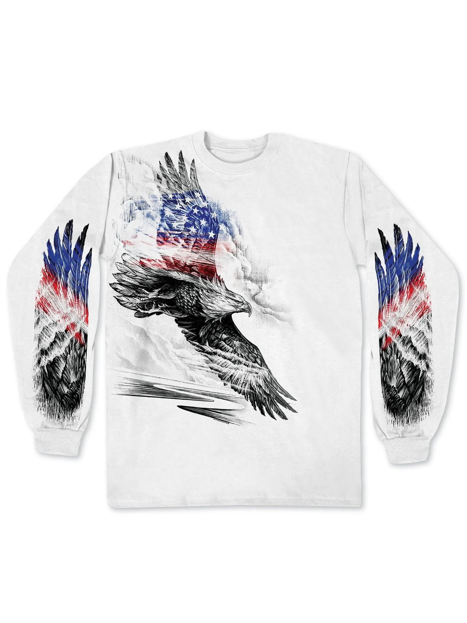 Hot Leathers GMS2479 Men's Long Sleeve Pencil Eagle Patriotic White