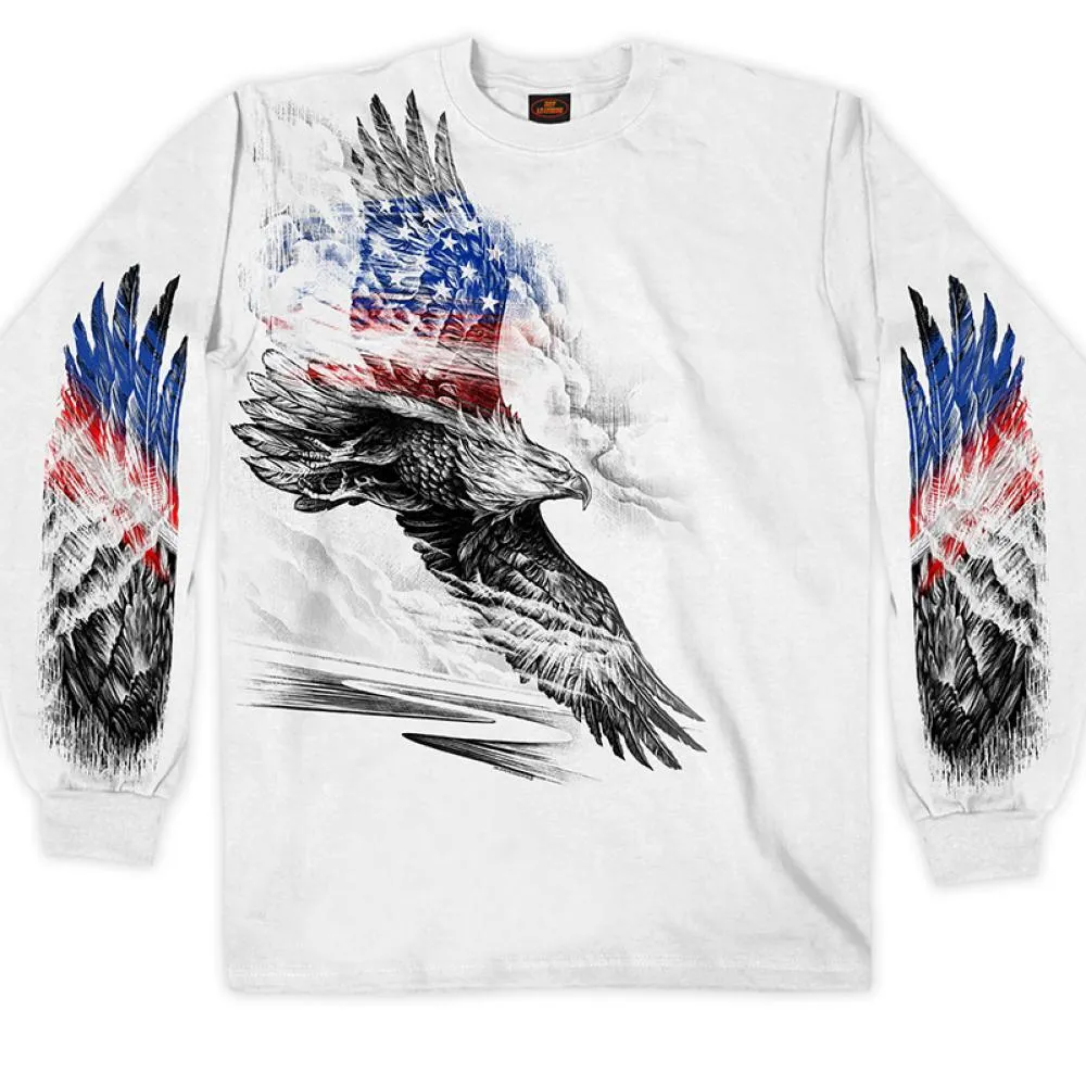 Hot Leathers GMS2479 Men's Long Sleeve Pencil Eagle Patriotic White