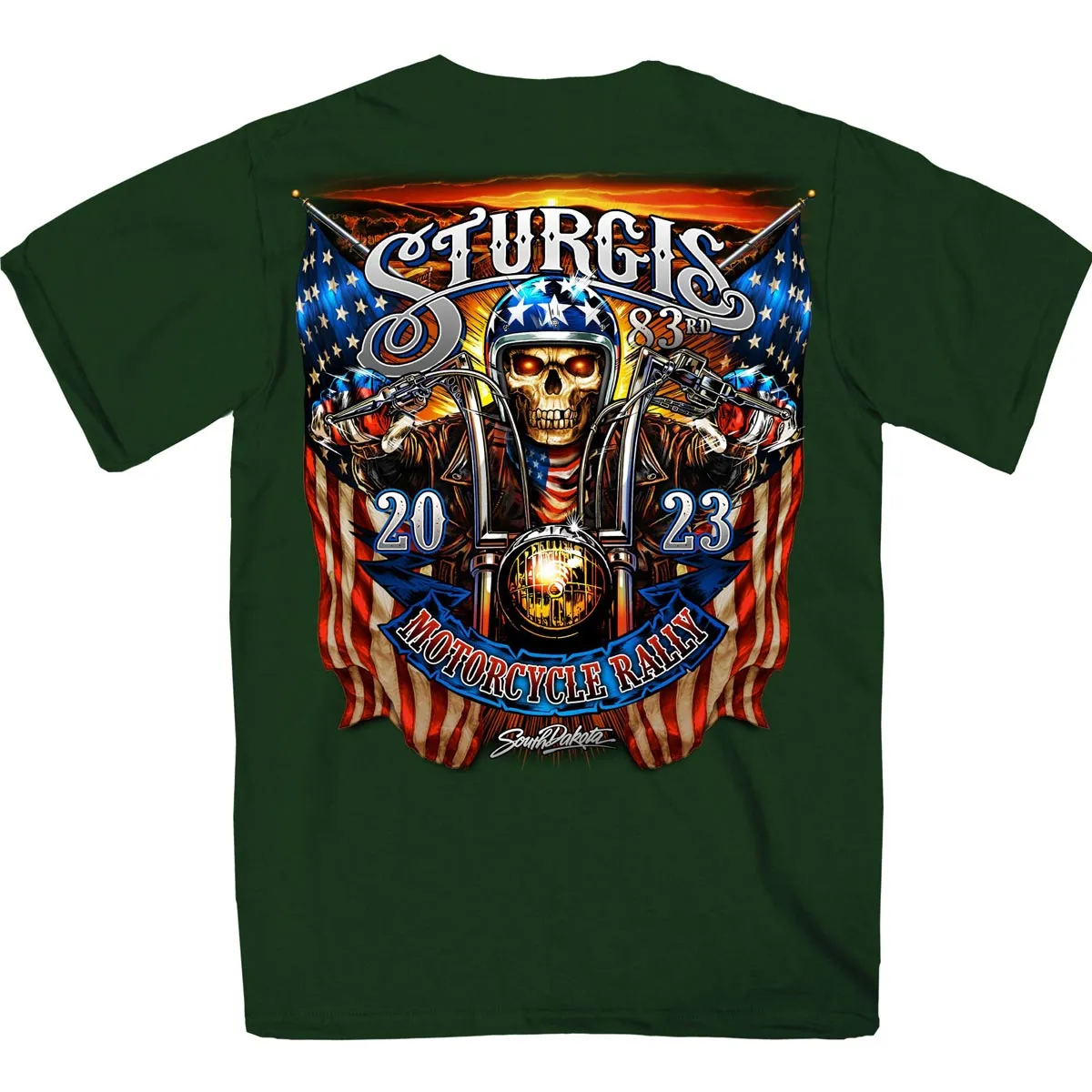 Hot Leathers SPB1069 Men’s Forest Green 2023 Sturgis # 1 Design America T-Shirt