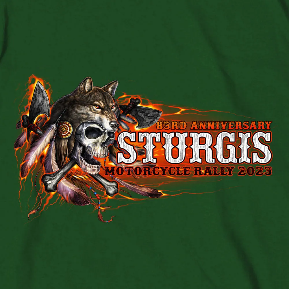 Hot Leathers SPB1087 Men’s Forest Green 2023 Sturgis Native Wolf T-Shirt