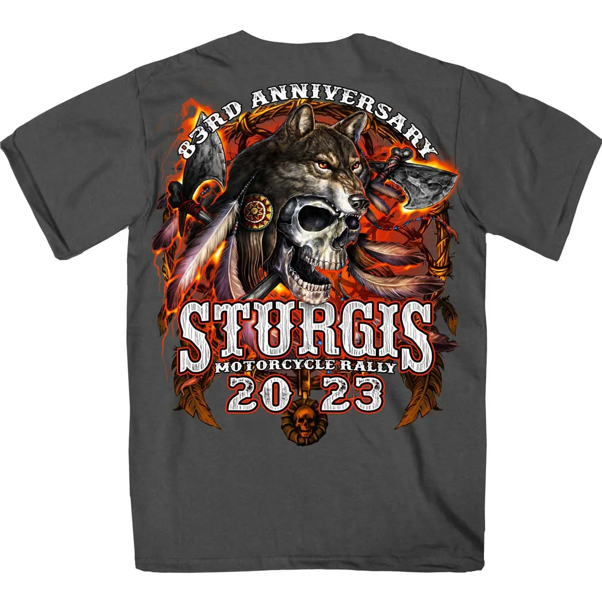 Hot Leathers SPB1088 Men’s Charoal 2023 Sturgis Native Wolf T-Shirt