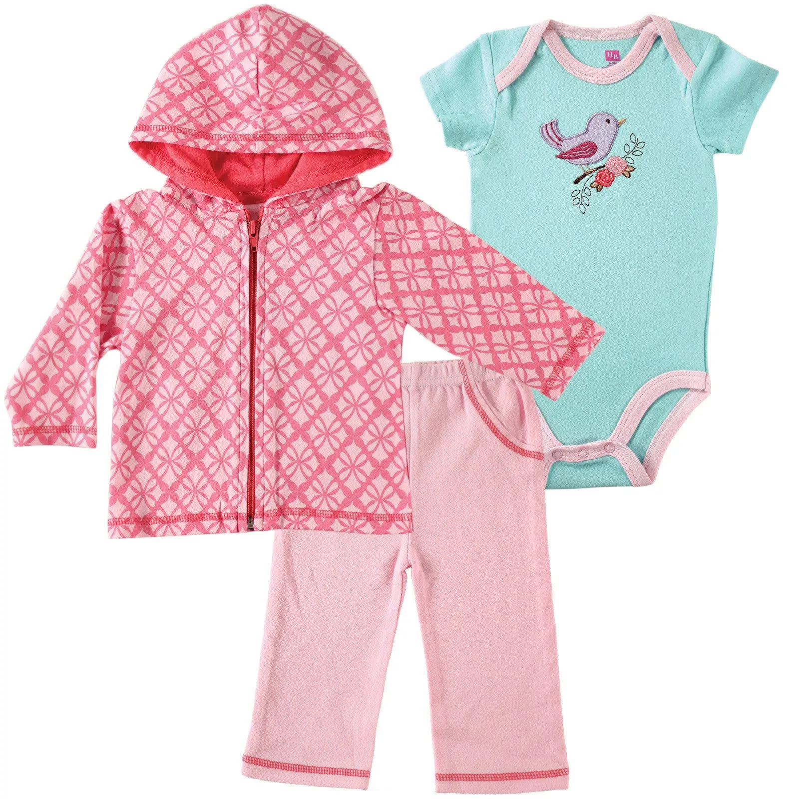 Hudson Baby Cotton Hoodie, Bodysuit or Tee Top and Pant Set, Bird