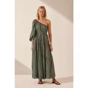 Ida Long Sleeve One Shoulder Tiered Maxi Dress