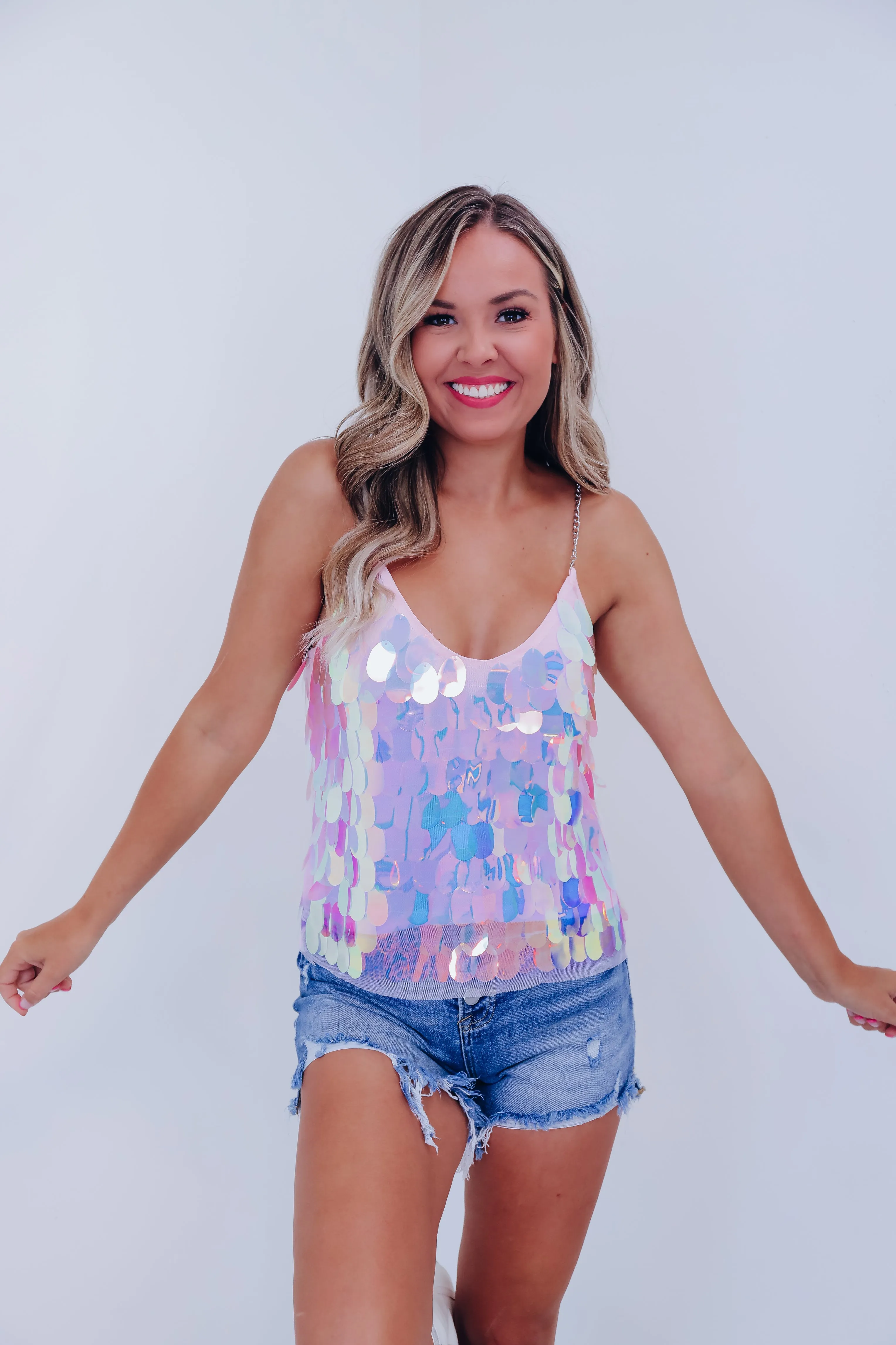 Illusions Iridesent Sequin Tank Top