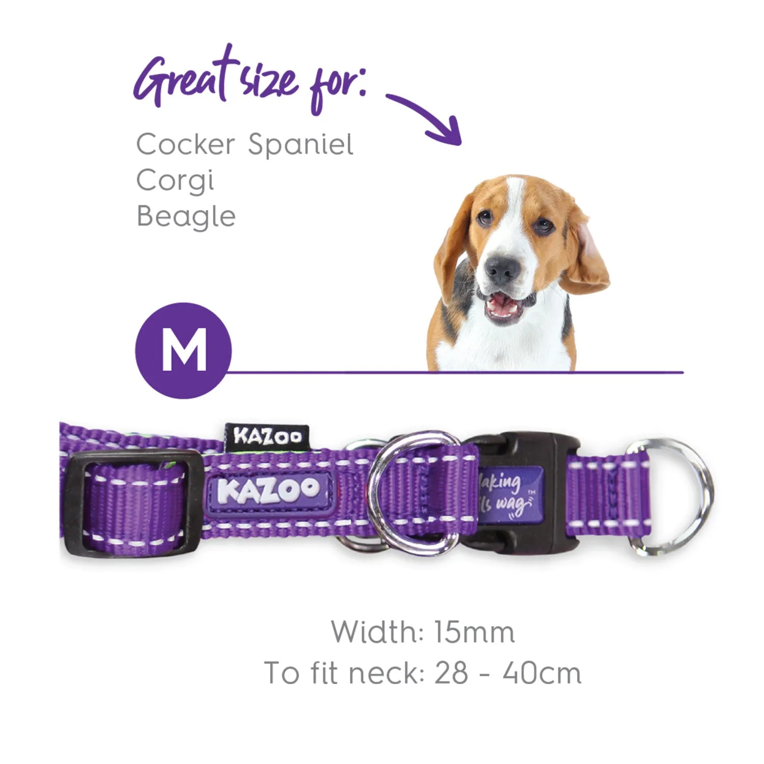 Kazoo Active Easy-Clip Adjustable Dog Collar Purple & Lime